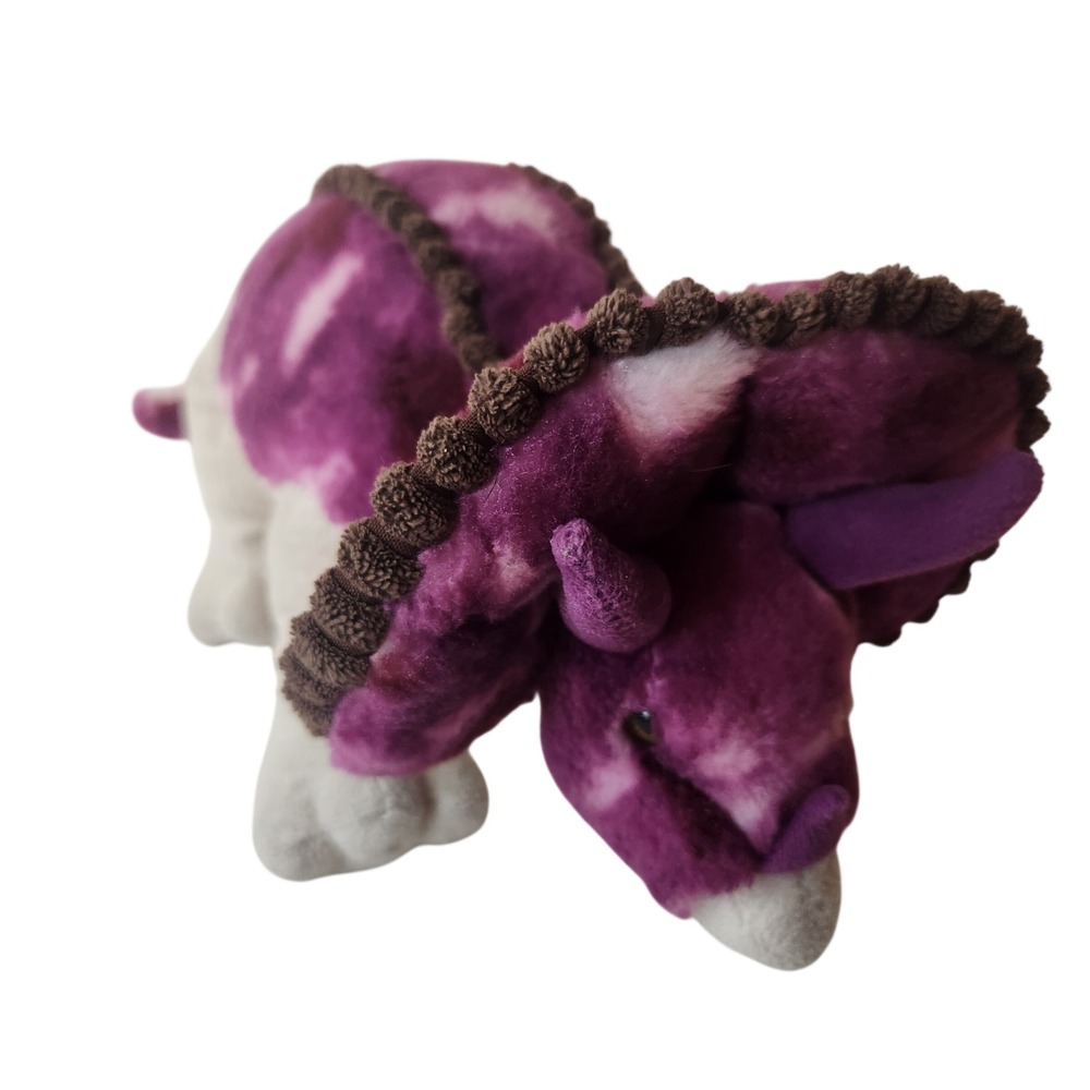 Purple Tie Dye Triceratops Plush Stuffed Dinosaur Pom Pom Trim 16 Inch